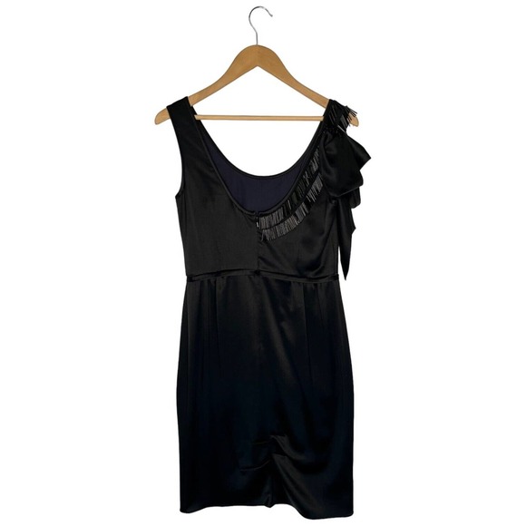 Lavender Label Vera Wang Beaded Cocktail Ruffle Sleeveless Satin Dress Black 6 - Picture 10 of 16